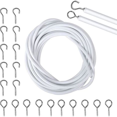 5M Crochet Rideau, Rideau Caravane, Cordon de Rideau Blanc, Kits de Cordon de Rideau, Tringle à Rideau de Douche avec 10 Crochets (1/5)