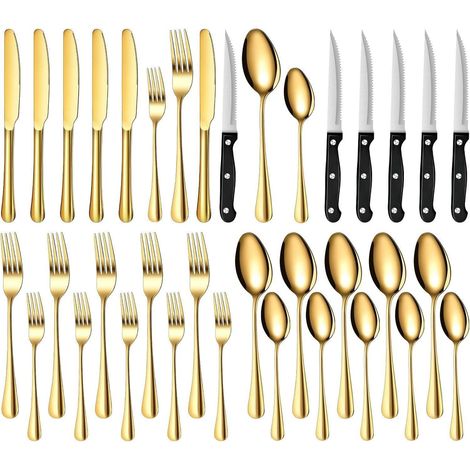 Besteckset Edelstahl 36teilig Steakmesser Gabel Löffel 6 Personen Gold (1/5)