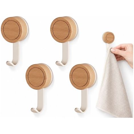 Crochets à ventouse, lot de 4, réutilisables et sans perçage, pour salle de bain, cuisine, verre et carrelage, blanc (1/5)