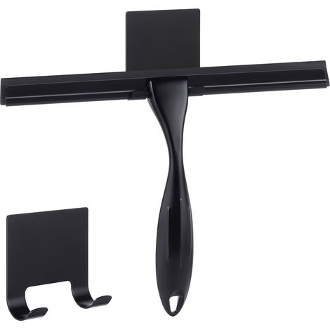 JANMIR-Raclette de douche, raclette de nettoyage de vitres en acier inoxydable avec crochet, noire (1/5)