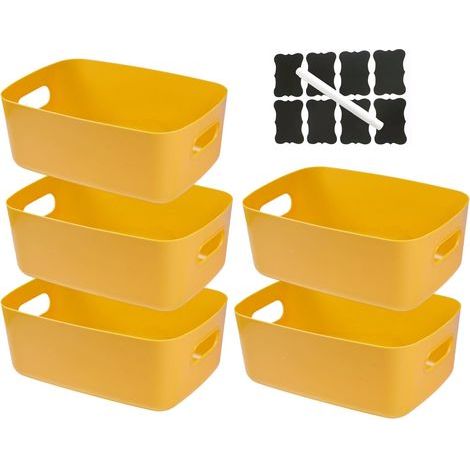 Set mit 5 Aufbewahrungskörben/Boxen aus Kunststoff mit Griffen, stapelbare Aufbewahrungskörbe für Küche, Küchen- und Badezimmeraufbewahrungskörbe & -boxen (Gelb, 30×20×12 cm) (1/5)