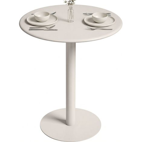 Beyamis Runder Küchentisch für 2 Personen mit Stahlgestell, platzsparend, 60 x 60 x 72 cm, beige