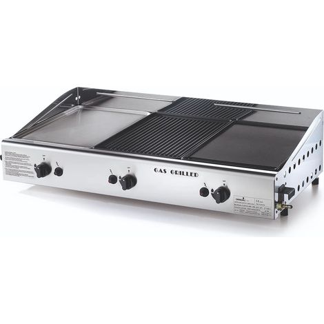 Barbecue triple plaque de cuisson au gaz LPG et méthane avec 3 plaques en acier inoxydable et fonte Made in Italy