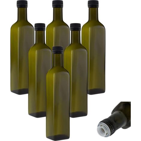 Lot de 6 bouteilles d'huile de 500 ml avec bec verseur, bouteilles en verre vert/marron avec doseur et étiquettes (1/4)