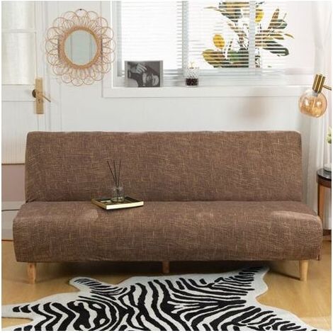 Housse de Canapé sans Accoudoir Extensible,Couverture de Canapé sans Bras Universel Tout Couvert Canapé Pliant Protecteur,Facile à Installer et Nettoyer,Housse de Clic Clac 3 Places,café