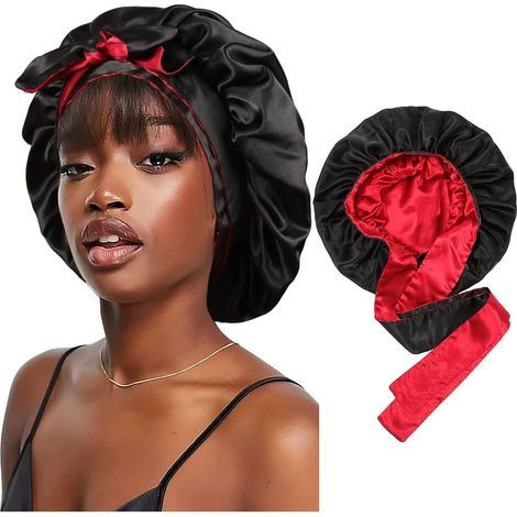 Satin-Nachthaube – Wendbar – 1-teilig – Schutz für lockiges Haar – Für erholsamen Schlaf – Schwarz und Gold (1/5)