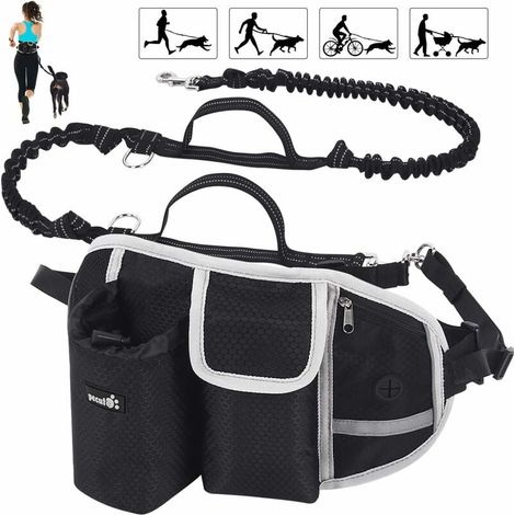 Laisse Chien Laisse Mains Libres Chien Jusqu'à 110kg Absorption de Choc, Confortable, Couture Réfléchissante, Idéal pour Course à Pied, Jogging et Marche (Noir) (1/5)