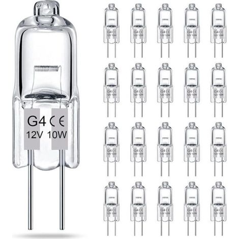 Lot de 20 ampoules halogènes transparentes G4, 12V 10W, culot à deux broches, pour lustres et éclairage d'armoire (1/5)