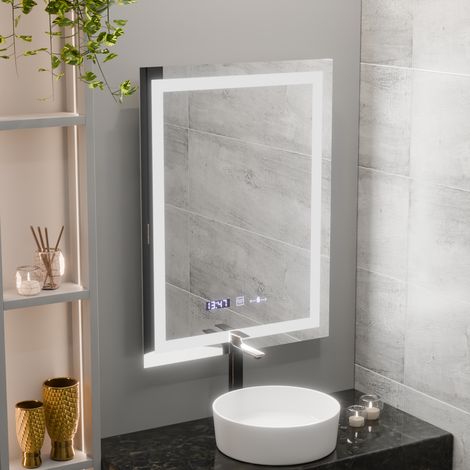 Miroir LED 60x80 Desembuage Horloge et Thermometre Gradable (1/5)
