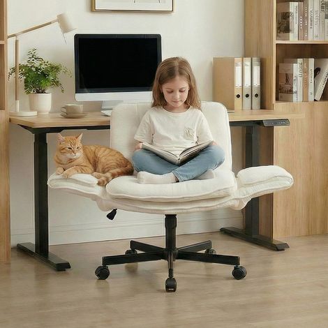 Ergonomischer Drehstuhl aus Chenille, breiter Bürostuhl mit ausklappbaren Armlehnen, höhenverstellbar, bis 150 kg