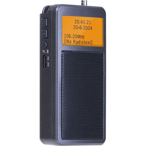 Mini radio FM de poche portable avec émetteur Bluetooth et affichage LED, lecteur de musique sans fil, compatible avec réveil et casque audio. (1/5)