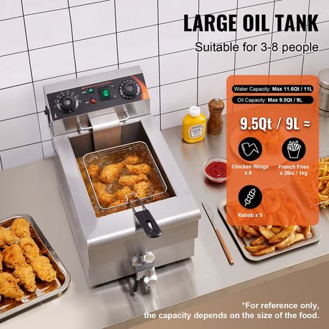 Friteuse électrique professionnelle 3000W sur comptoir avec panier, cuve inox 11L, thermostat et minuterie, sécurité surchauffe, pour cuisine et resto (1/5)
