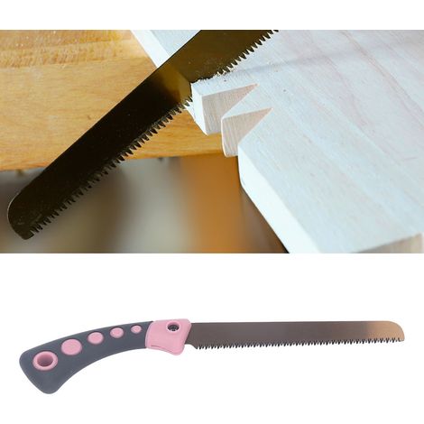 Scie à bois rose à un seul tranchant avec poignée en caoutchouc, scie de bûcheronnage (1/5)