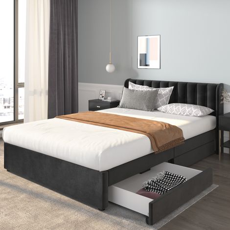 struttura letto 160x200 con cassetti velluto nero OKMYHOME (1/5)