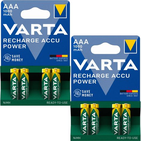 Piles rechargeables VARTA POWER AAA 1000 mAh NiMH, 4 petits doigts x2