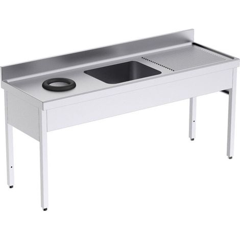 Plonge Inox avec Bâti, Bac et Trou Vide-Déchets - 1800 x 700 - Distform