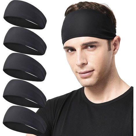Bandeaux de course pour hommes, lot de 5, bandeaux de sport pour hommes, adaptés à la course à pied, au cyclisme, au basketball, au yoga, à l'entraînement physique, bandeaux élastiques unisexes. (1/3)