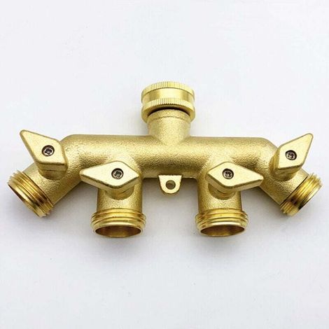 4-Way Hose Distributor, Brass Garden Hose Adapter, Four-Way Splitter Adapter, Ball Valve, Tap Connector (1/2)
