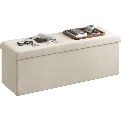 WOLTU Pouf Contenitore Pieghevole Cassapanca Scarpiera Poggiapiedi 110 cm Crema (1/5)