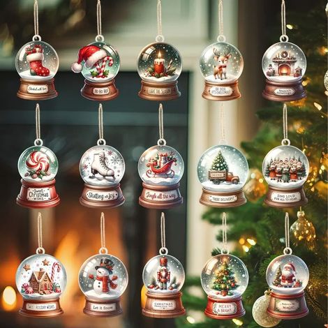 Set di 30 palline di neve natalizie, ornamenti in legno per alberi di Natale e decorazioni per la casa. (1/5)
