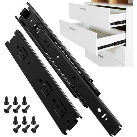 Glissiere pour tiroir 300 mm Glissière de tiroir latéral rail coulissant coulisse tiroir sortie totale à bille pour placard et cuisine 45 kg Charge Noir 1 Paire(2 pièces) (1/5)