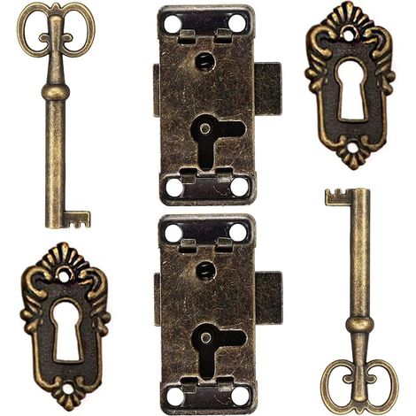 2 Pcs Serrure De Porte D'Armoire Antique Serrure Meubles Verrous Pour Placards DéCoratifs Serrure Avec Clé Trou De Serrure Pour BoîTe En Bois Bijoux Anciens Maquillage Valise Tiroir De Meubles