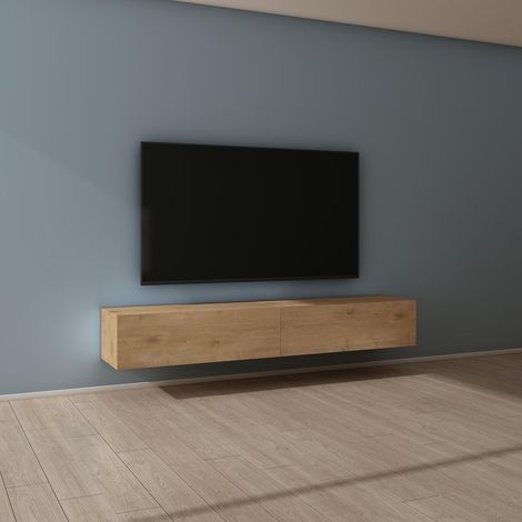 Mai & Mai Fernsehtisch Fernsehschrank TV Schrank Verdeckter Griff mit Soft-Close Lowboard Hängeschrank für Wohnzimmer in Kerneiche BTH: 200x40,2x30 cm Fernsehschrank02
