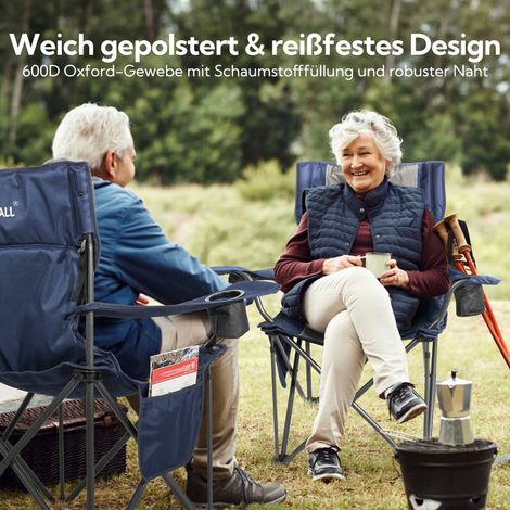 Homecall Campingstuhl Übergroßer Klappstuhl mit hoher Rückenlehne, XXL Faltstuhl Gepolstert (Bis 360KG Belastbar, 1 St), Robust und Zuverlässig klappstuhl für Outdoor, Balkon, Garten (blaugrau)