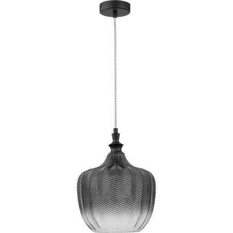 Merano Frisco Dome Suspension Plafonnier Métal Noir Mat Verre Gris Fumé LED E27