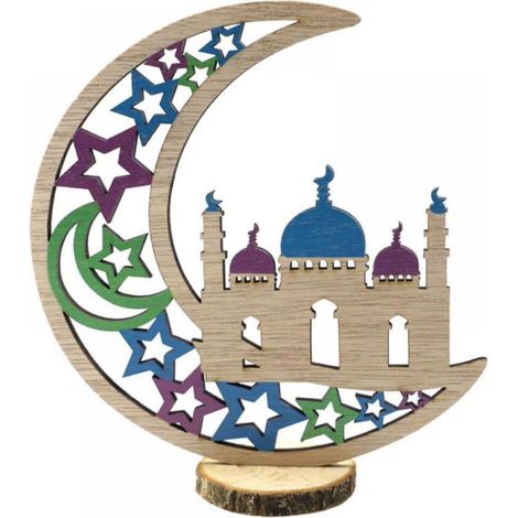 Ornement En Bois - Lune Et Étoile Pour Décoration De Ramadan Et Eid - 19 X 17 Cm - 4 Modèles Disponibles - 1 Pièce (1/5)