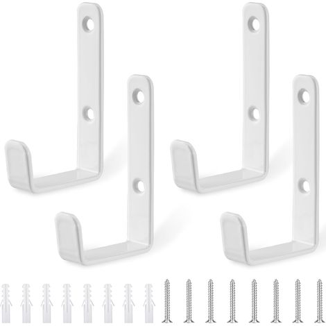 Lot de 4 crochets en forme de J robustes, Crochets Muraux Robustes,Crochet Universels Blanc à Visser, Porte manteaux, Patères Solides,Crochets Lourds, Housses de Garage
