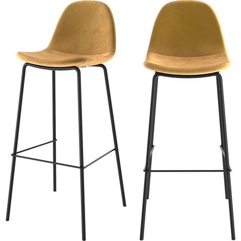 Lot de 2 chaises de bar en velours jaune 75 cm - HENRIK