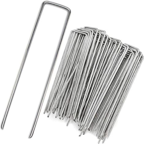 Graffette per paesaggistica, picchetti da giardino resistenti da 20 cm, a forma di U, zincati, per fissare il tessuto anti-erbacce, teli per paesaggistica, confezione da 50