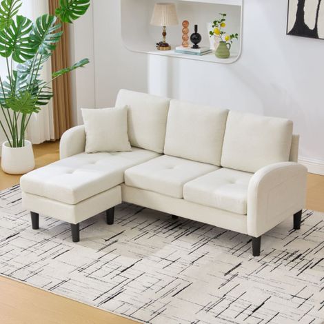 Canapé d'angle en L (avec méridienne) – 3 places, tissu respirant en coton et lin, pieds en plastique, design modulable  convient aux salons et appartements. (1/4)
