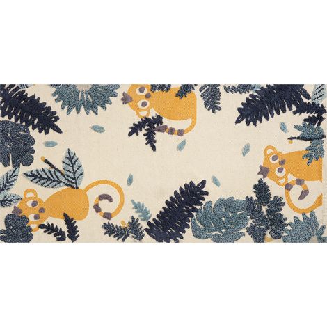 Alfombra de algodón beige azul amarillo 80 x 150 cm hecho a mano animal Naibos