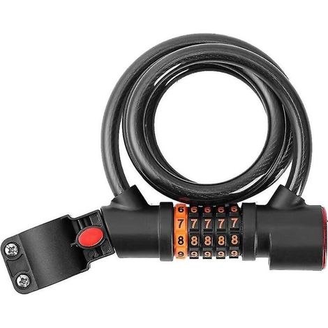 Câble antivol pour vélo avec code à 5 chiffres et mot de passe, antivol de sécurité enroulé avec feu arrière