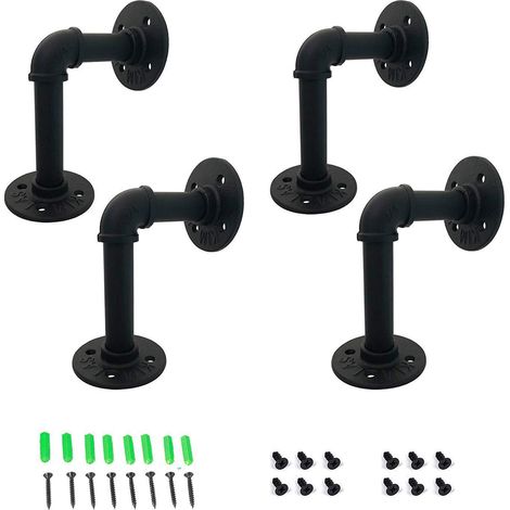 Vintage metal wall shelf brackets, industrial style wall shelf brackets for living room, bedroom, study, bathroom, library, wall shelves with screws, black, 4 pieces