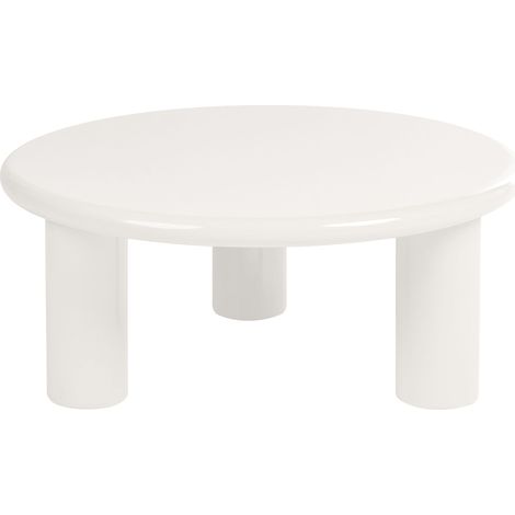 Tavolino da caffè in MDF con finitura lucida piano rotondo design scandinavo moderno diametro 80 cm bianco sporco Itasca (1/5)