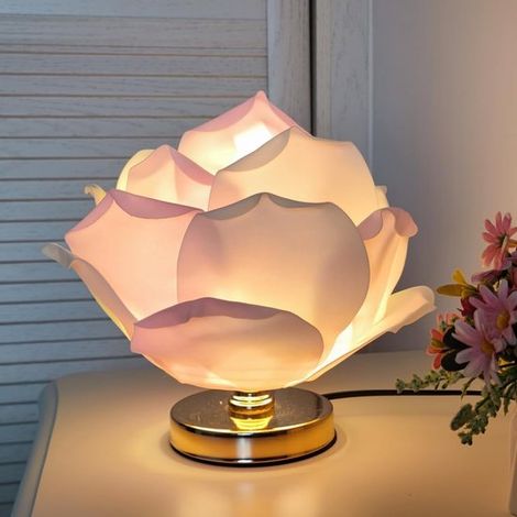 Lampe de table créative - en forme de grande rose et de lotus - éclairage d'ambiance rose - veilleuse de mariée élégante et féérique (1/5)