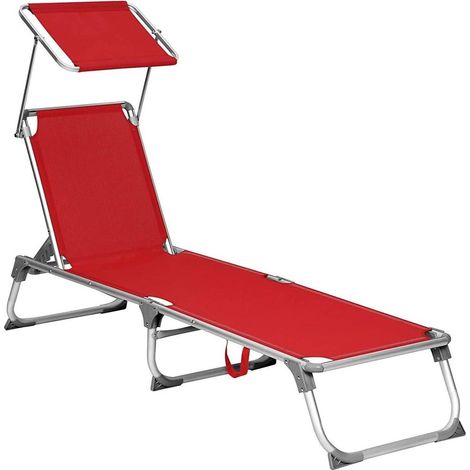 Lettino prendisole reclinabile sedia a sdraio pieghevole tessuto in textilene di alluminio cuscino parasole regolabile 193 x 67 x 32 cm portata 250 kg (rosso) 120001670