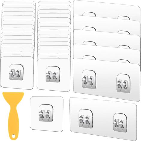 36 Pièces Crochets Adhésifs pour Etagère,sans Perçage Crochets Auto-adhésifs de Rechange Transparent pour étagère de Douche pour Cuisine et Salle de Bain (1/5)