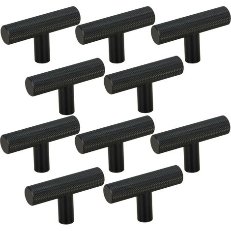 10 x Pomello per mobili in metallo scanalato nero (1/5)