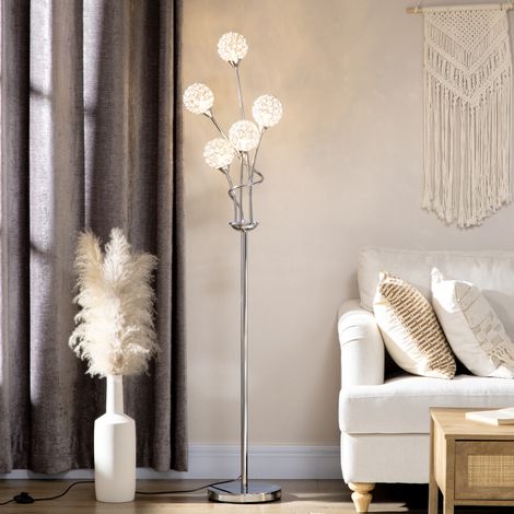 Floor Lamps for Living Room Bedroom with 5 Light, Modern Upright Standing Lamp, 34x25x156cm, Silver