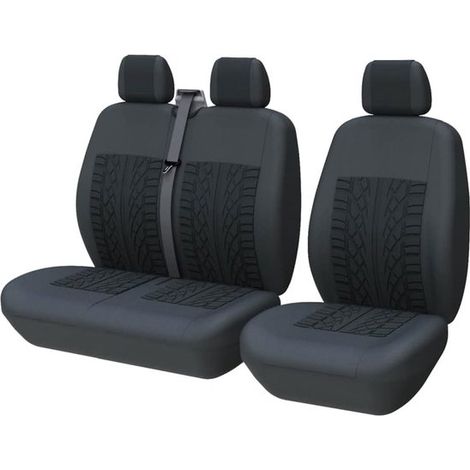 Coprisedili universali per camion, furgoni e autobus (configurazione 2+1), coprisedili per sedili anteriori singoli e doppi, design stampato in 3D, colore nero.