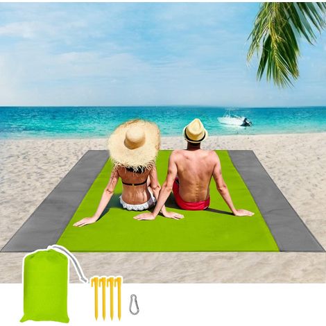 Tapis De Plage - 210 x 200 cm - Polyester 210T Imperméable - Pour Pique-Nique Camping Randonnée - Avec 4 Clous - 1 Pièce (1/5)