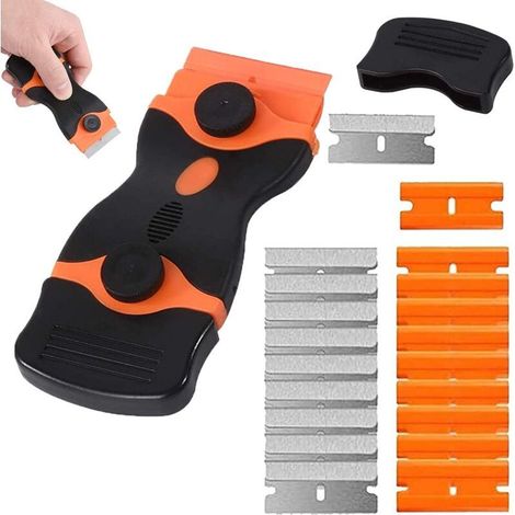 Grattoir, Grattoir à double tranchant, Grattoir pour Plaque Vitrocéramique avec 10pcs Lames Extra en Métal et 10pcs Lames en Plastique, pour Enlever Les Etiquettes, Colle (1PCS) (1/5)
