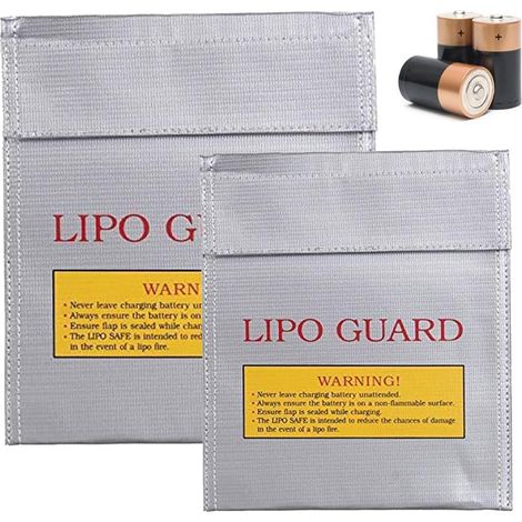 Feuerfeste Tasche für Lithium-Batterien, 2 Stück, sichere Tasche für Lipo-Batterien, Sicherheitstasche für Lipo-Batterien, flammhemmende Lipo-Sicherheitstasche für sicheres Laden und Transportieren vo