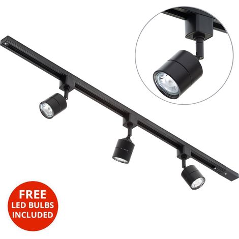 Litecraft 1M Kitchen Track Light With 3 Soho Fixture & LED Bulbs - Black (1/5)