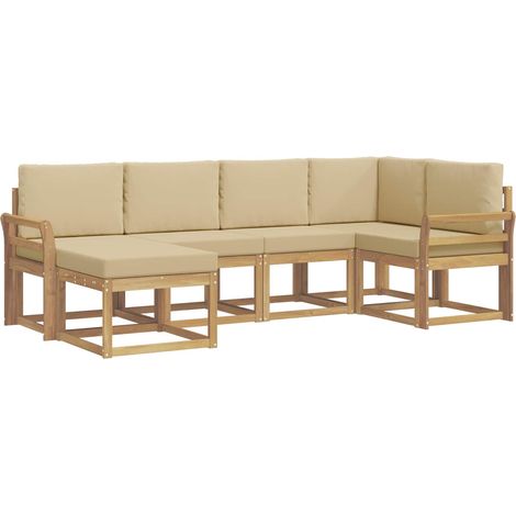 Conjunto de sofás de exterior con cojín 6 pcs y Beige Poliéster vidaXL