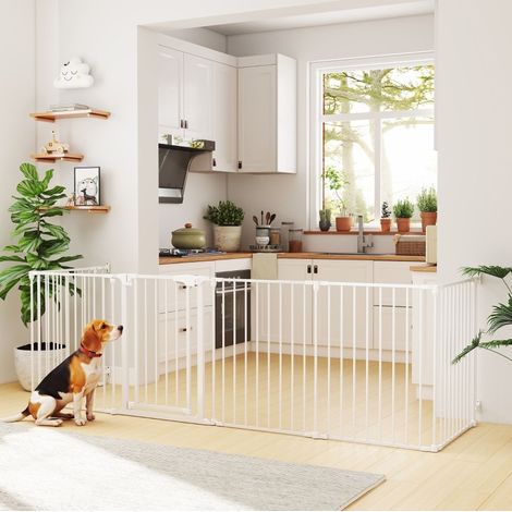 Recinto per cani 6 pannelli con porta pieghevole in acciaio al carbonio e plastica bianco HAVRYA (1/3)